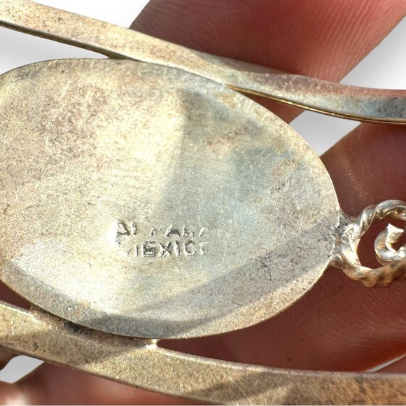 Vintage Mexico Abalone Mother of Pearl Silver Cuff Bracelet - Picture 4 of 4